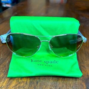 NWT Kate Spade Emma line Aviator Sunglasses muted Gold color with bag case